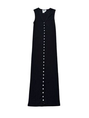 Women’s Vintage DKNY Ribbed Maxi Tank Dress Black Cotton 1990s